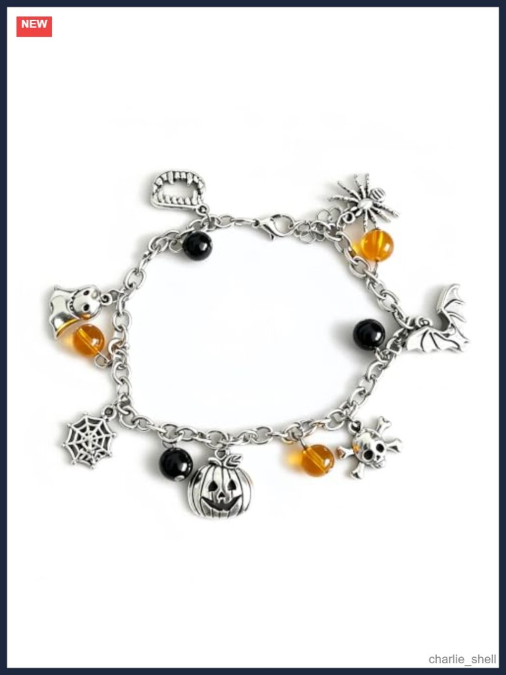 Halloween Charm Bracelet Antique Silver Tone Dangle Gothic Jewelry